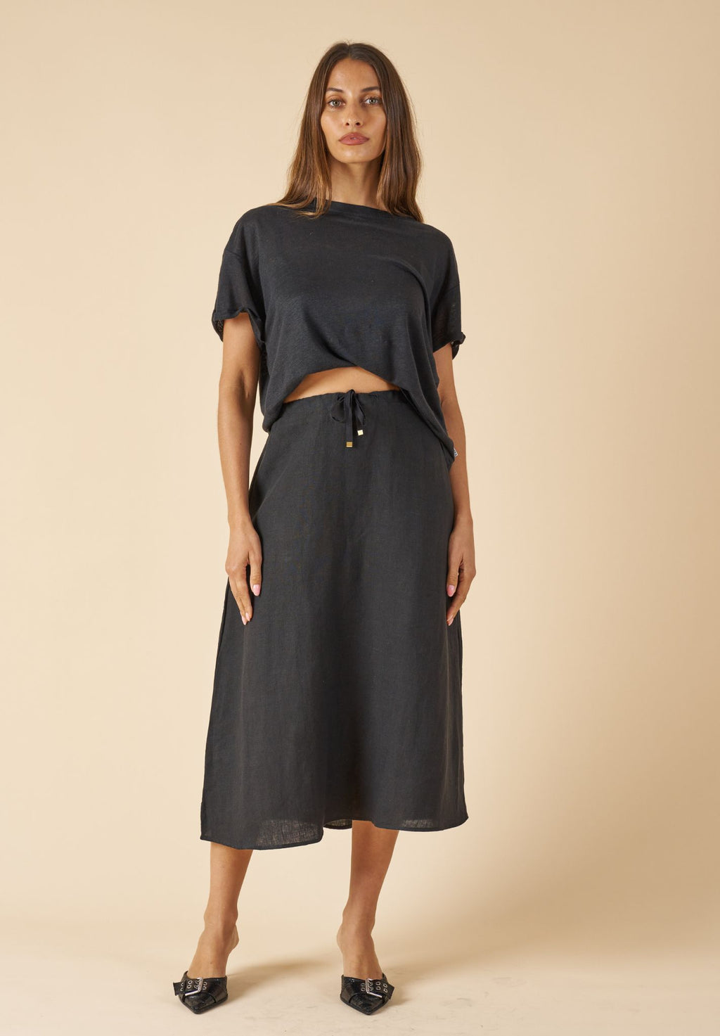 Maddie Black Midi Linen Skirt