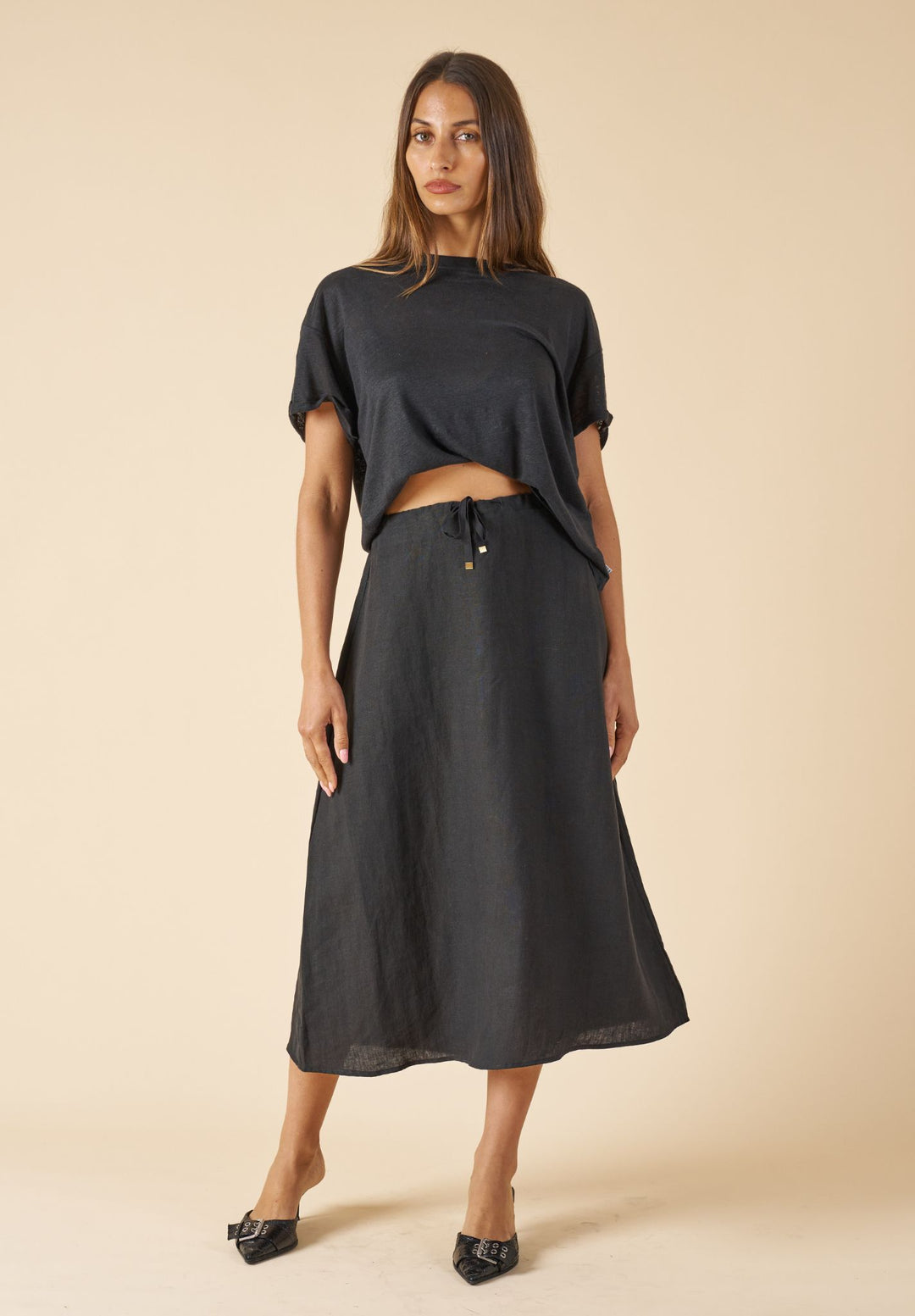 Maddie Black Midi Linen Skirt