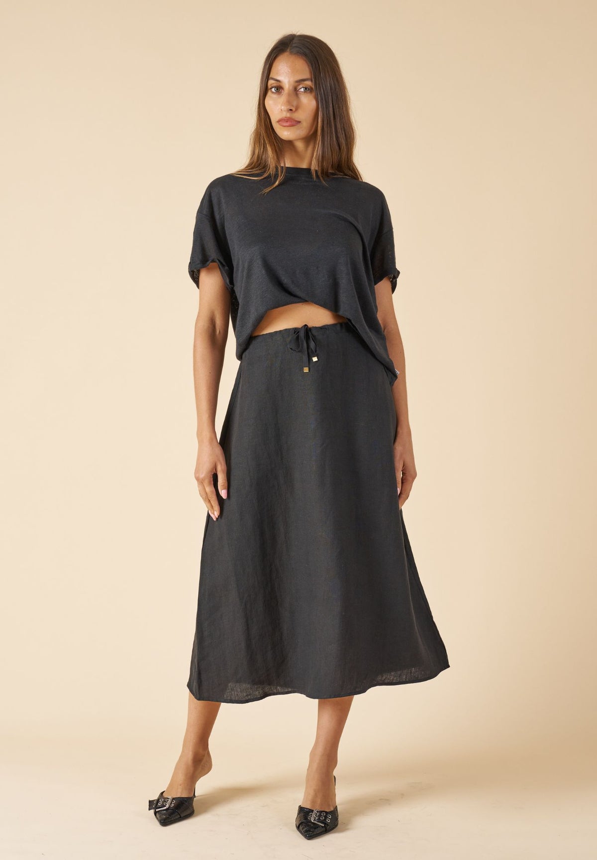 Maddie Black Midi Linen Skirt