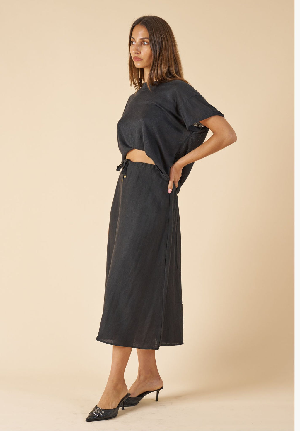 Maddie Black Midi Linen Skirt