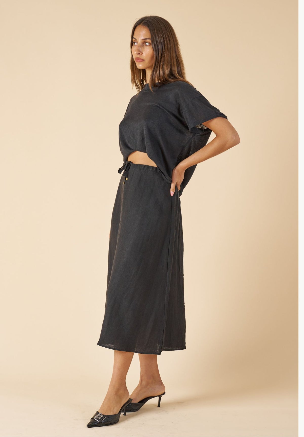 Maddie Black Midi Linen Skirt