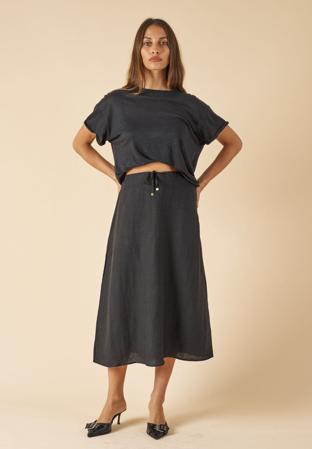 Maddie Black Midi Linen Skirt