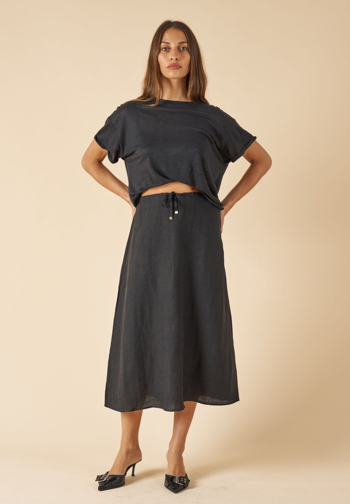 Maddie Black Midi Linen Skirt