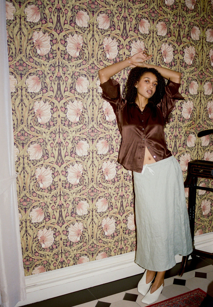 Maddie Sage Midi Linen Skirt