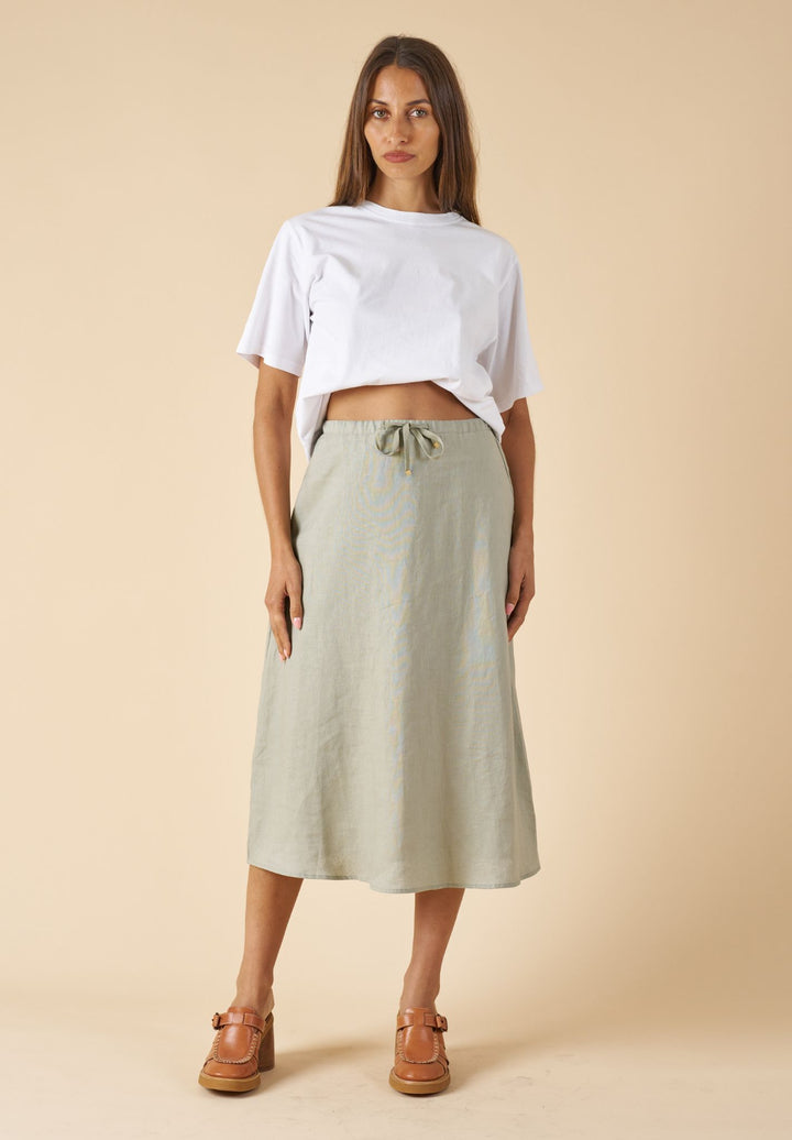 Maddie Sage Midi Linen Skirt