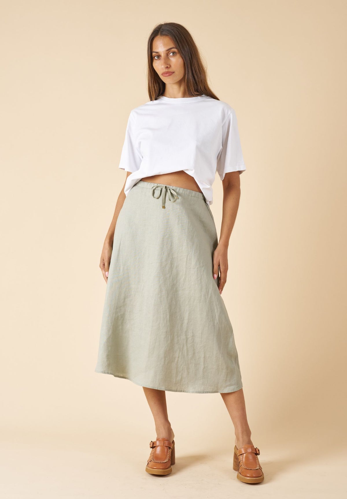 Maddie Sage Midi Linen Skirt
