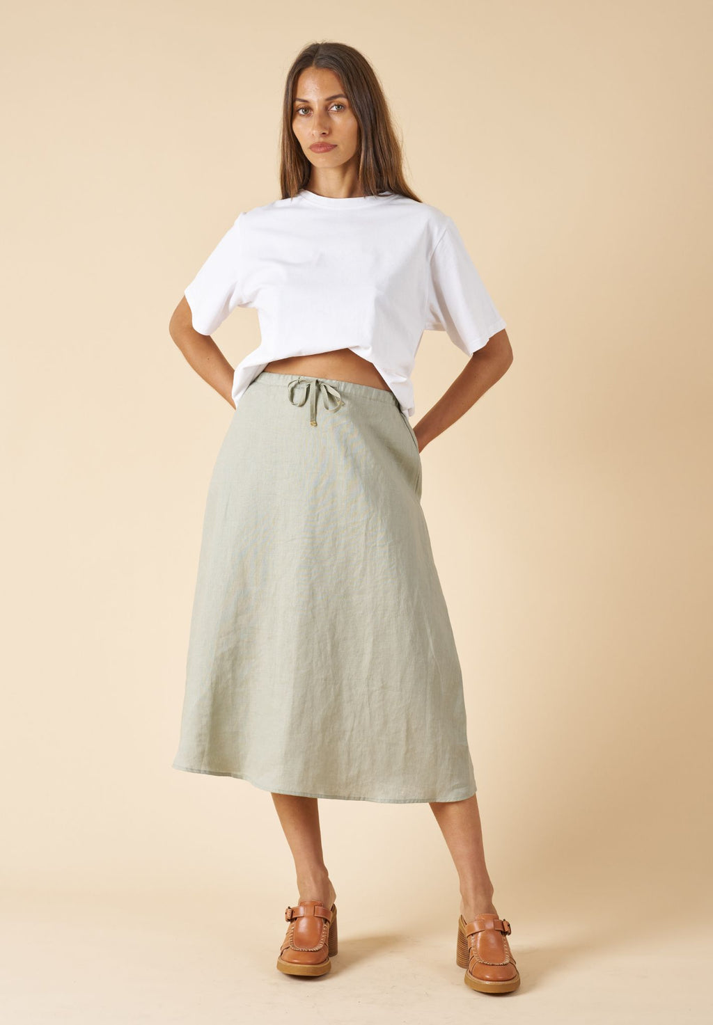 Maddie Sage Midi Linen Skirt