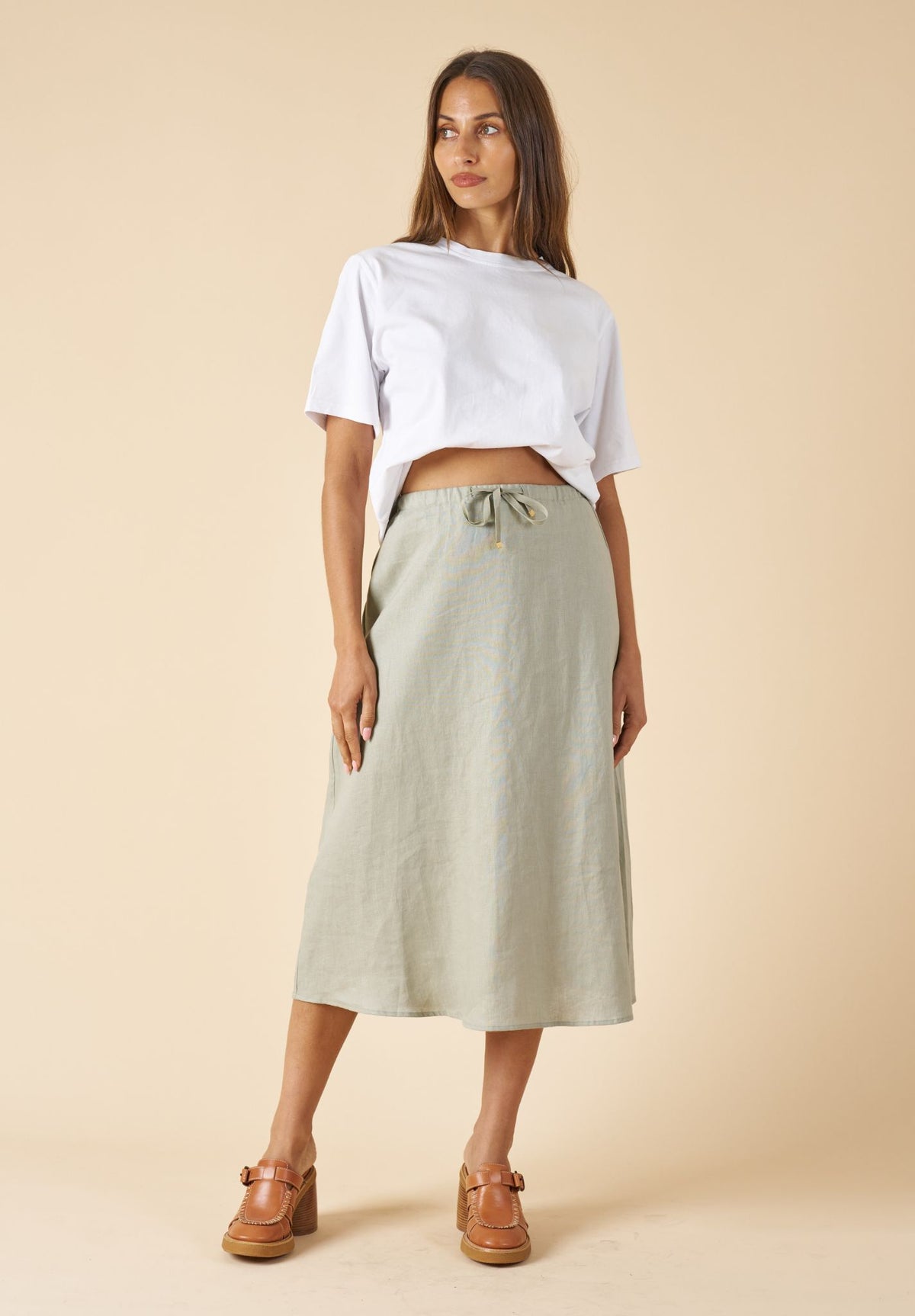 Maddie Sage Midi Linen Skirt