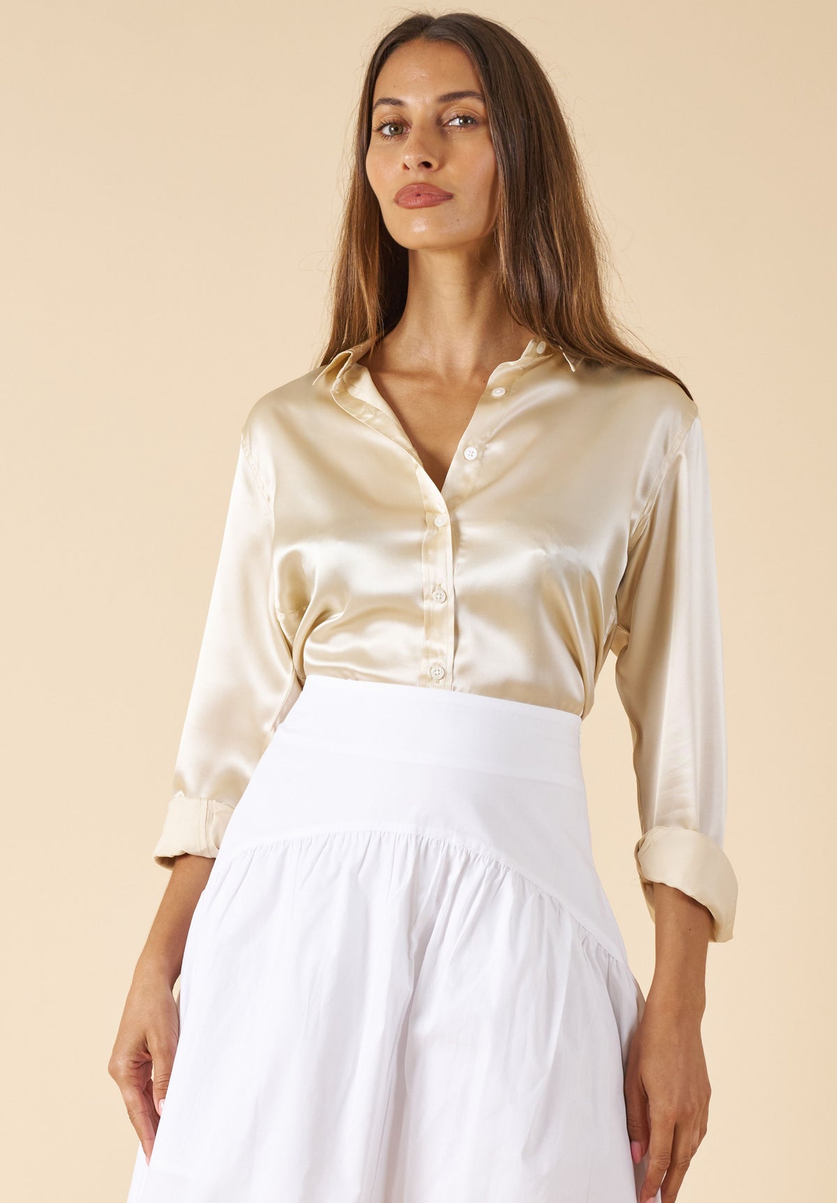 Satin-Silk Biscuit Classic Charmeuse Silk Shirt