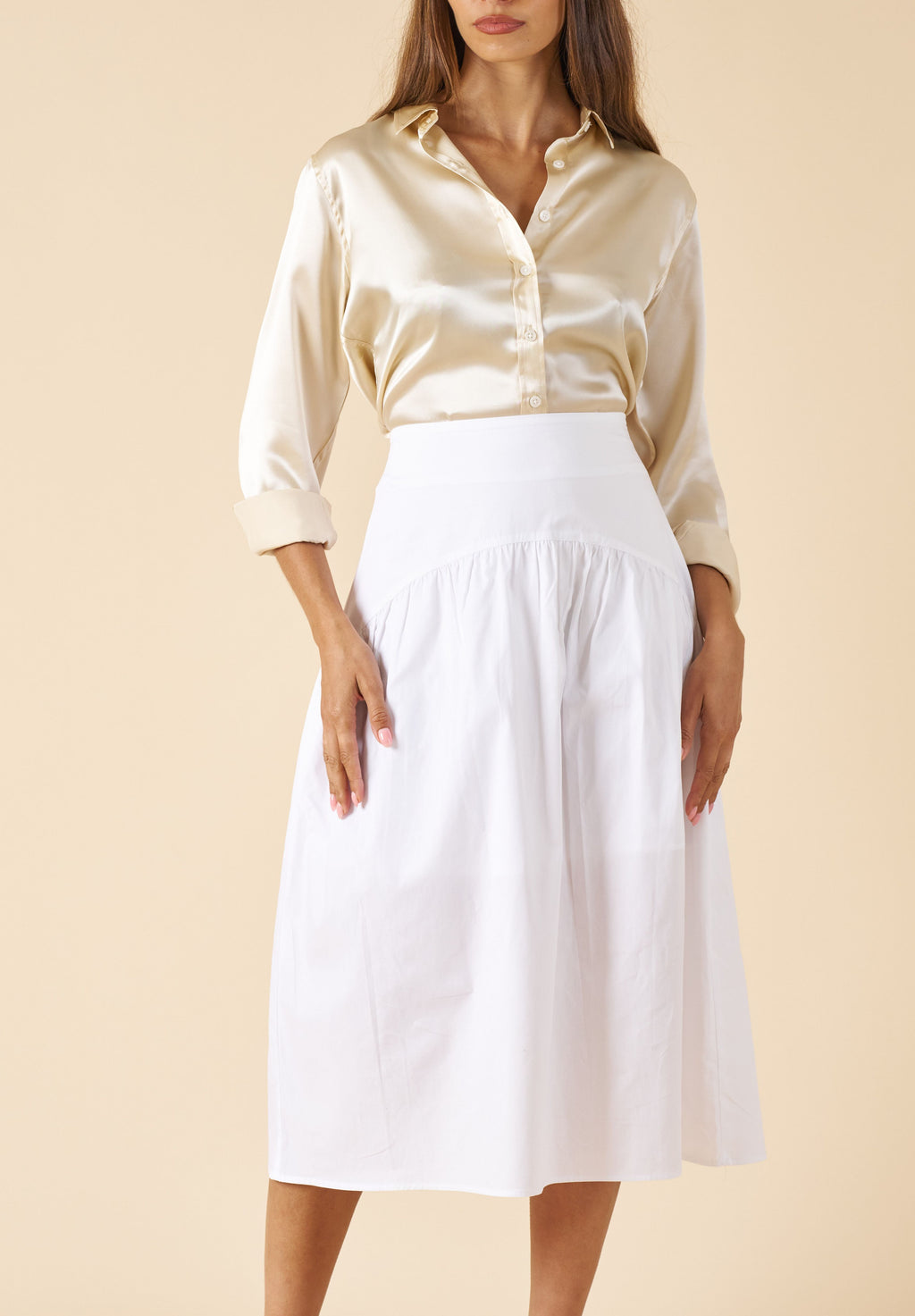 Satin-Silk Biscuit Classic Charmeuse Silk Shirt