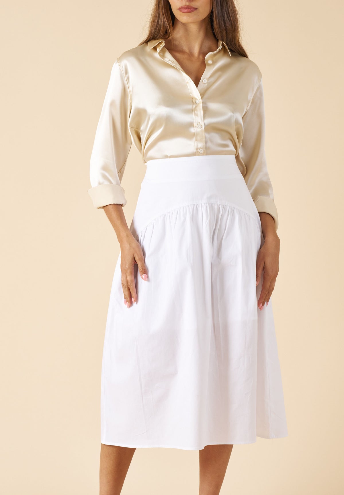 Satin-Silk Biscuit Classic Charmeuse Silk Shirt