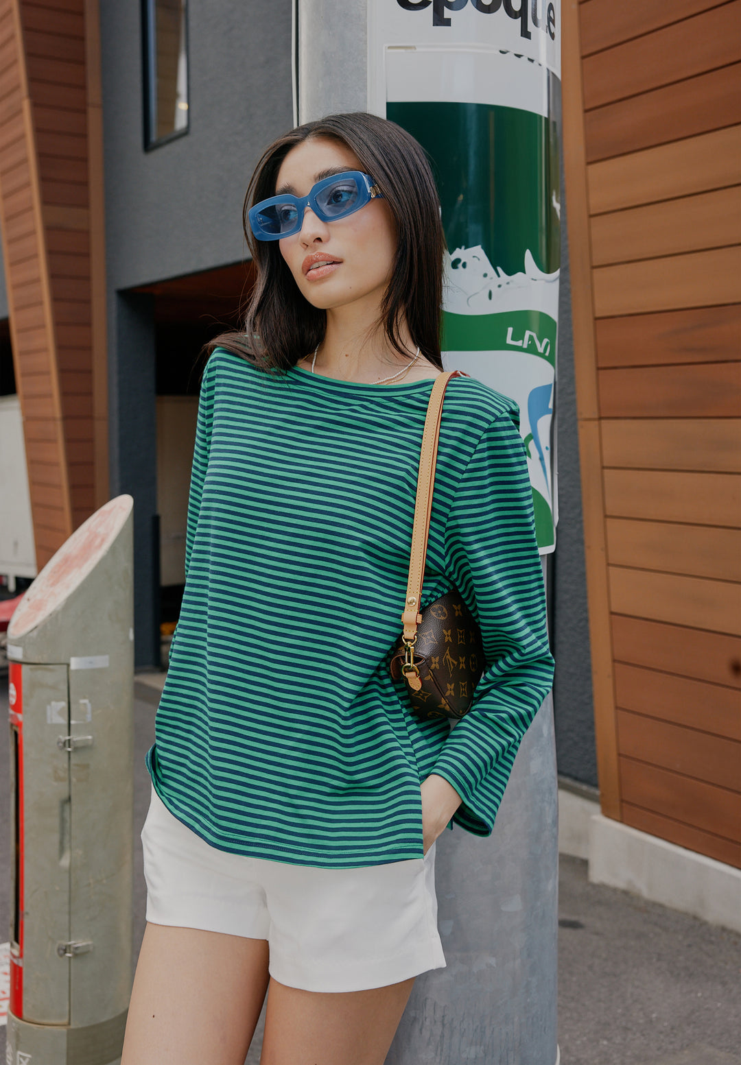 Marina Blue Green Stripes - Long Sleeve T-Shirt