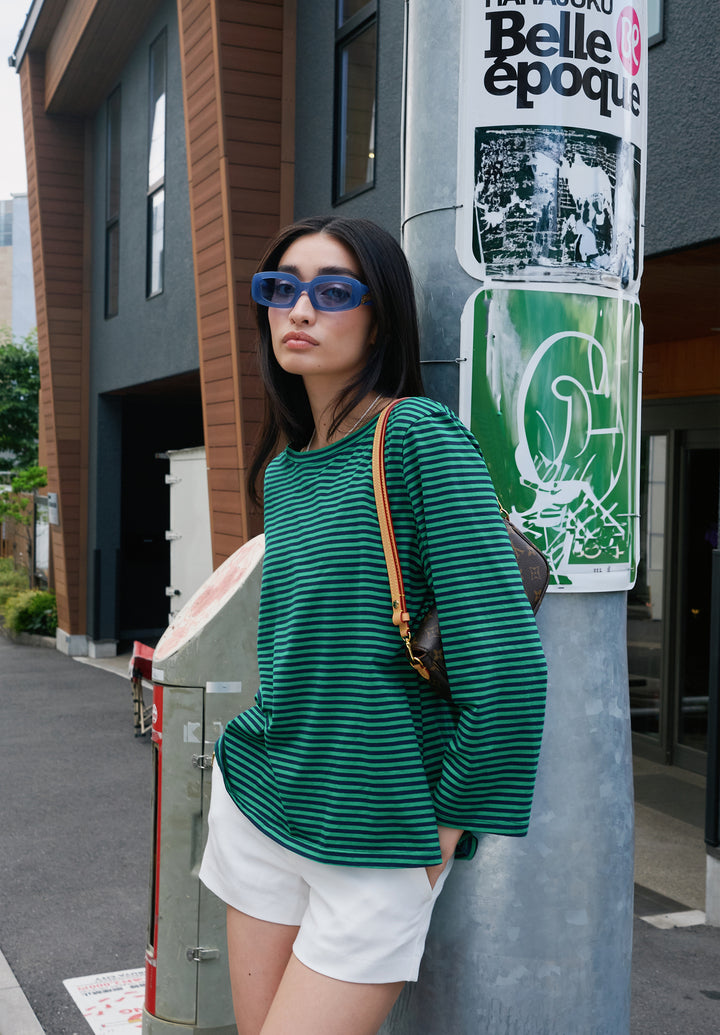 Marina Blue Green Stripes - Long Sleeve T-Shirt