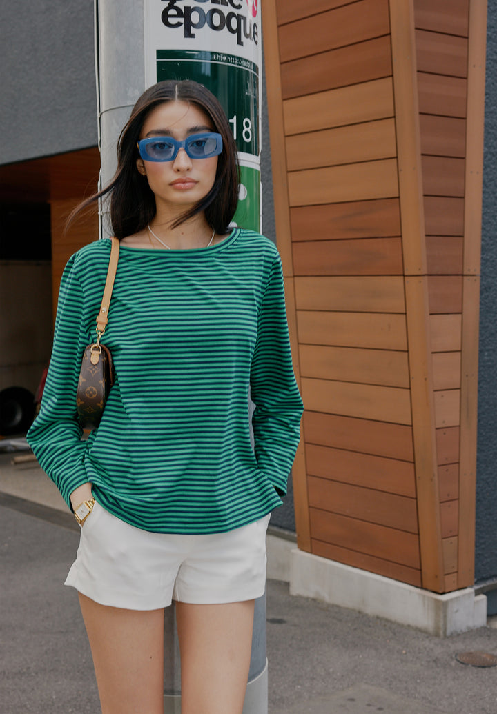 Marina Blue Green Stripes - Long Sleeve T-Shirt