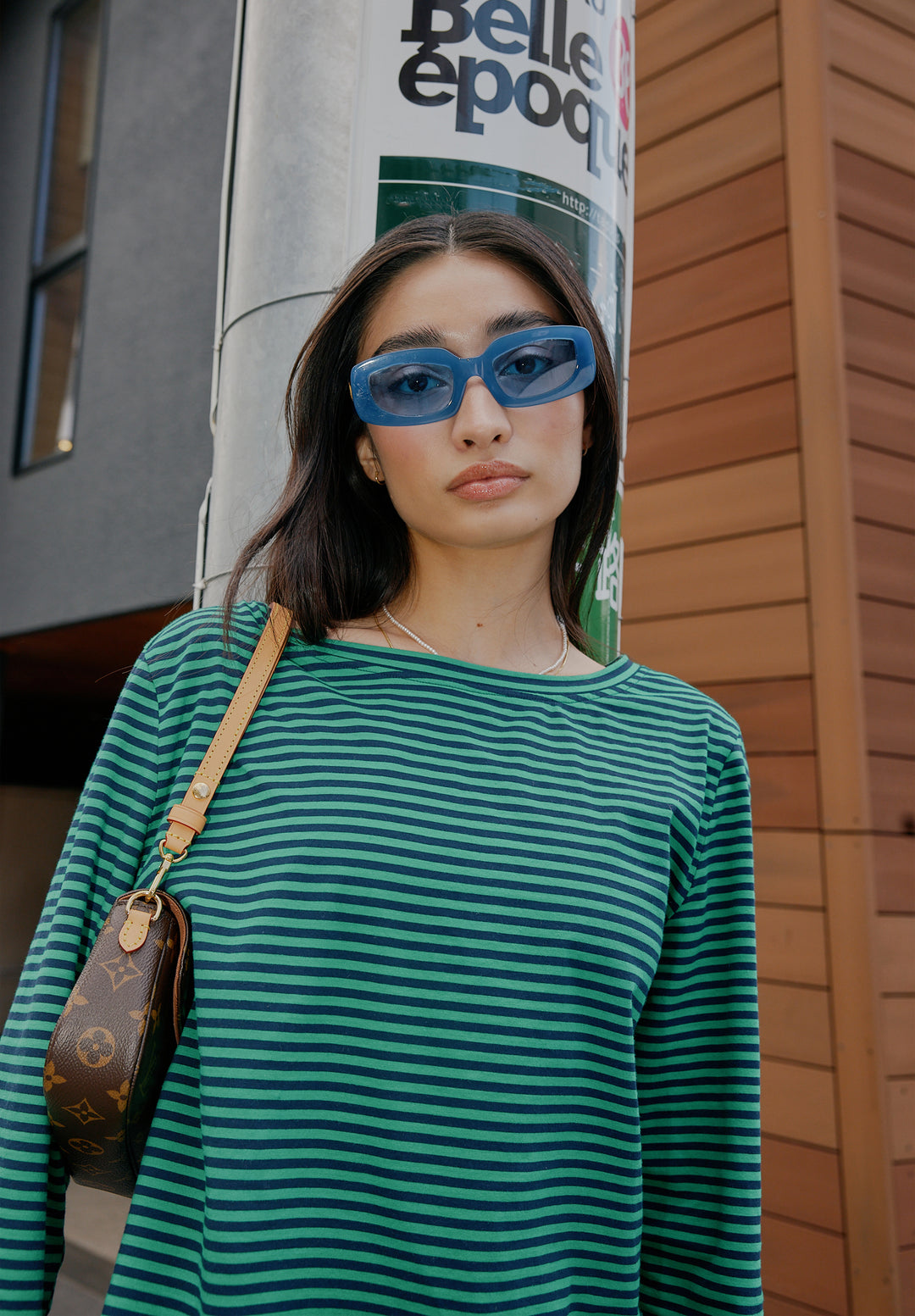 Marina Blue Green Stripes - Long Sleeve T-Shirt