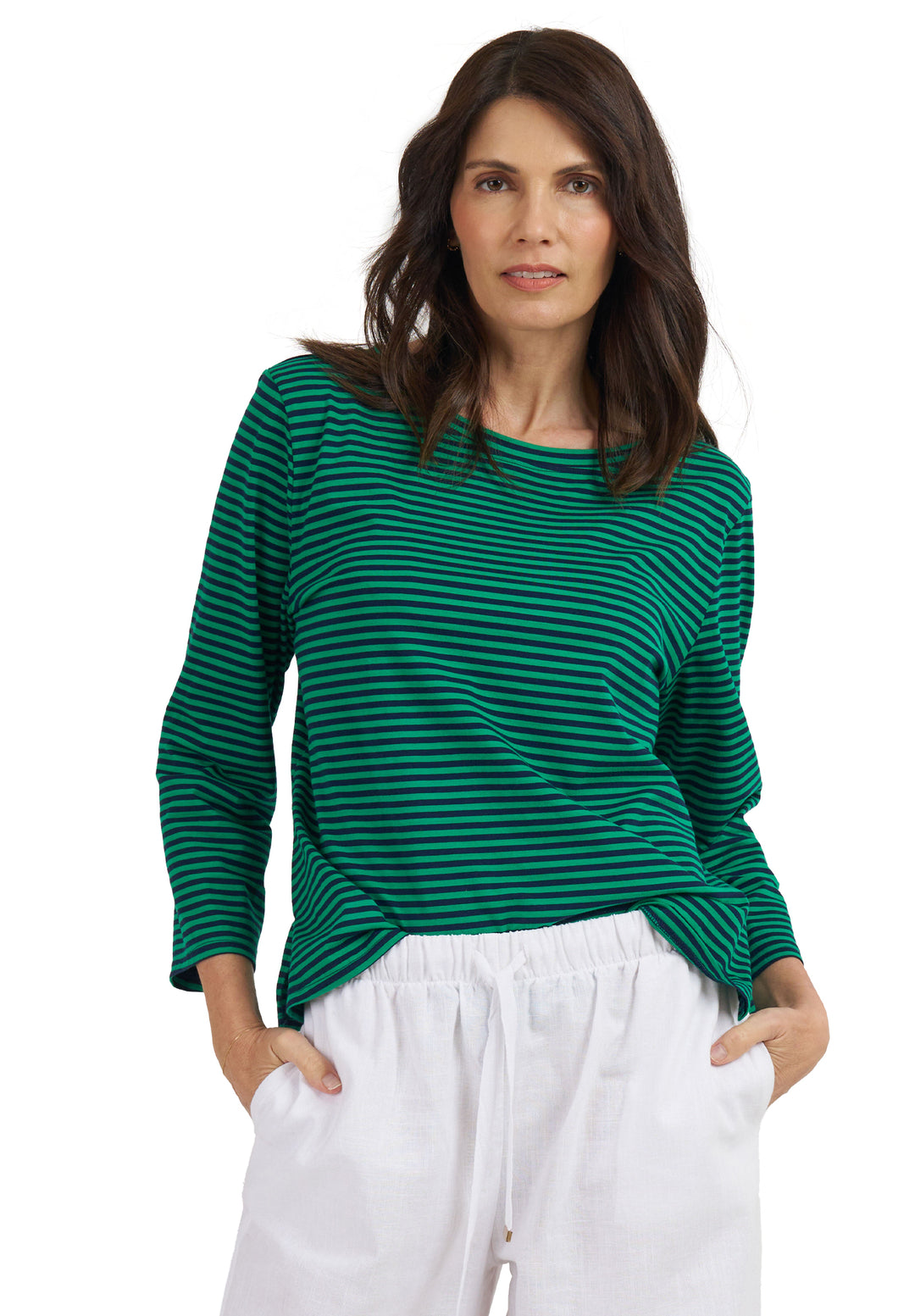 Marina Blue Green Stripes - Long Sleeve T-Shirt