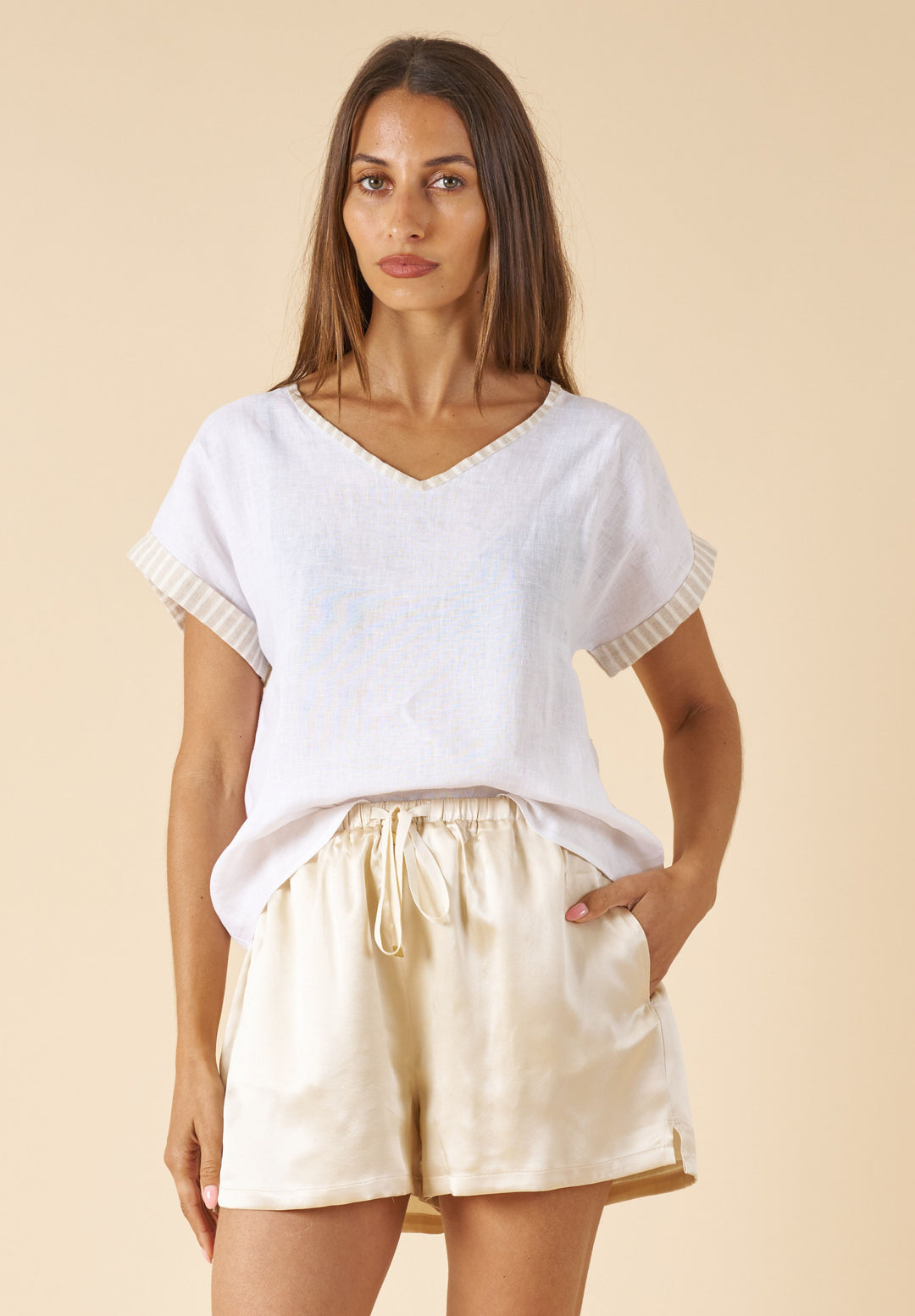 Lulu-Silk Shorts Biscuit