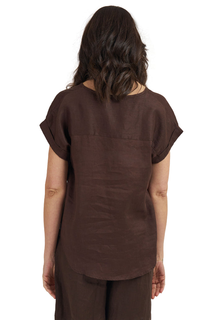 Martina Chocolate Sand Washed Linen T-Shirt