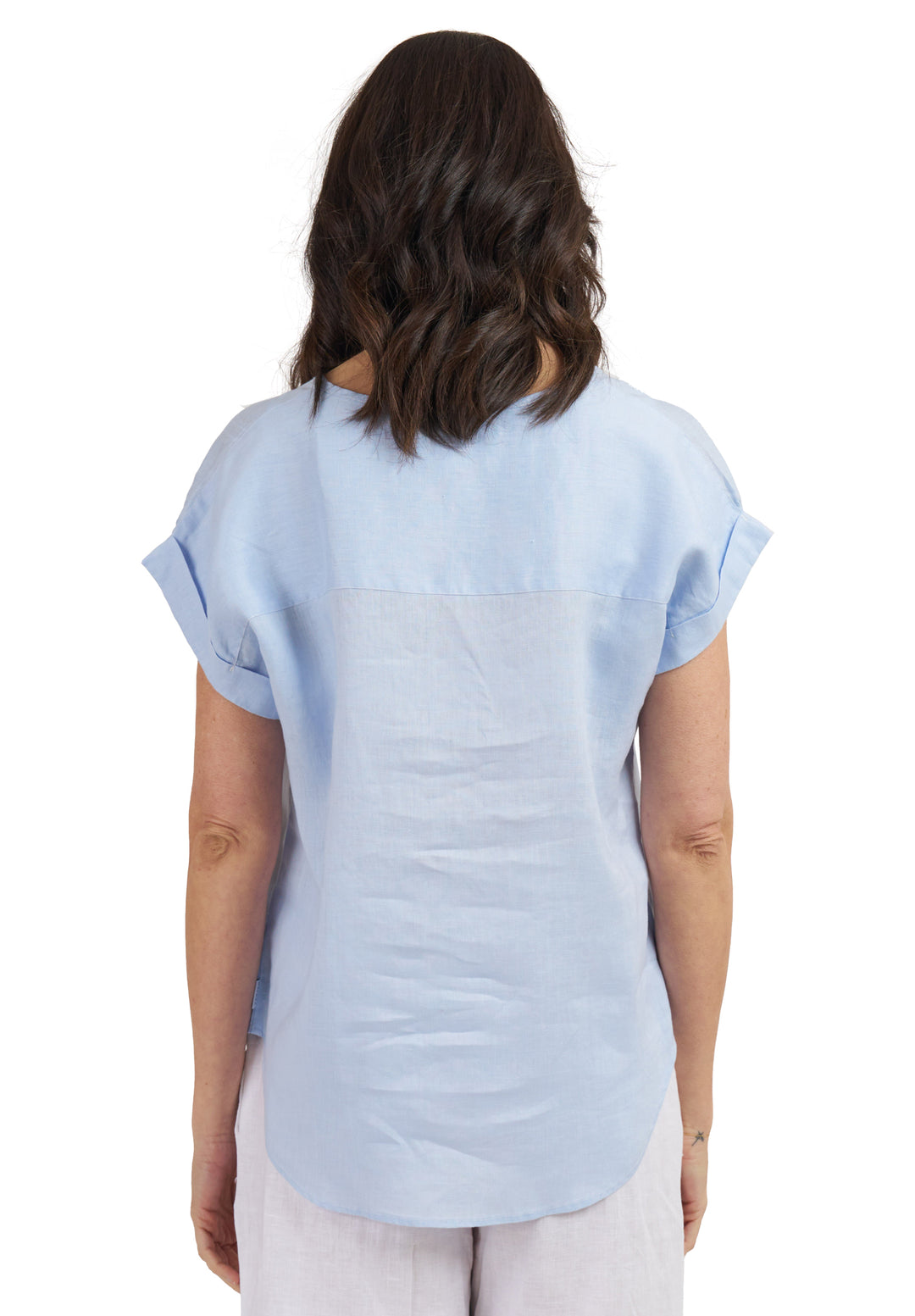 Martina Powder Blue Sand Washed Linen T-Shirt