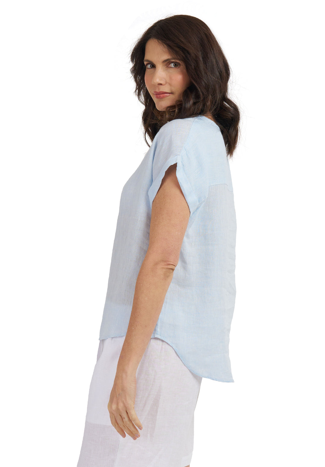 Martina Sky Blue Melange Linen T-Shirt