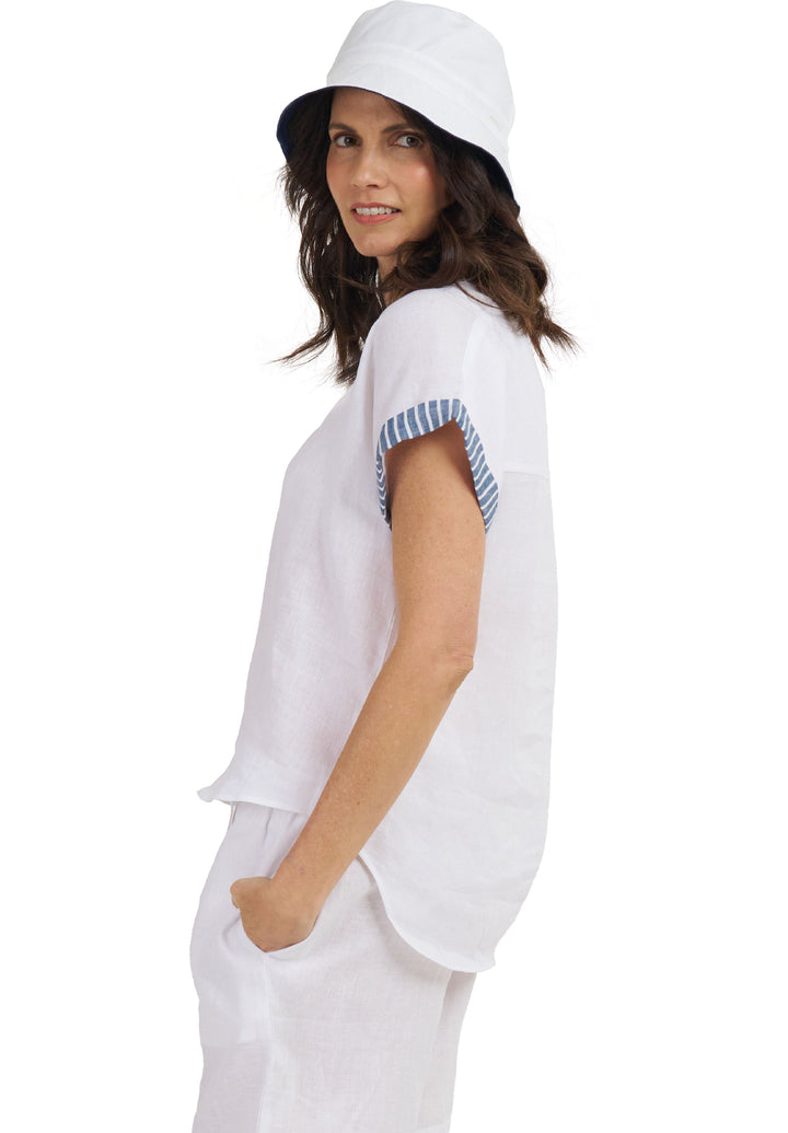 Martina Indigo Stripes Contrast Linen T-Shirt