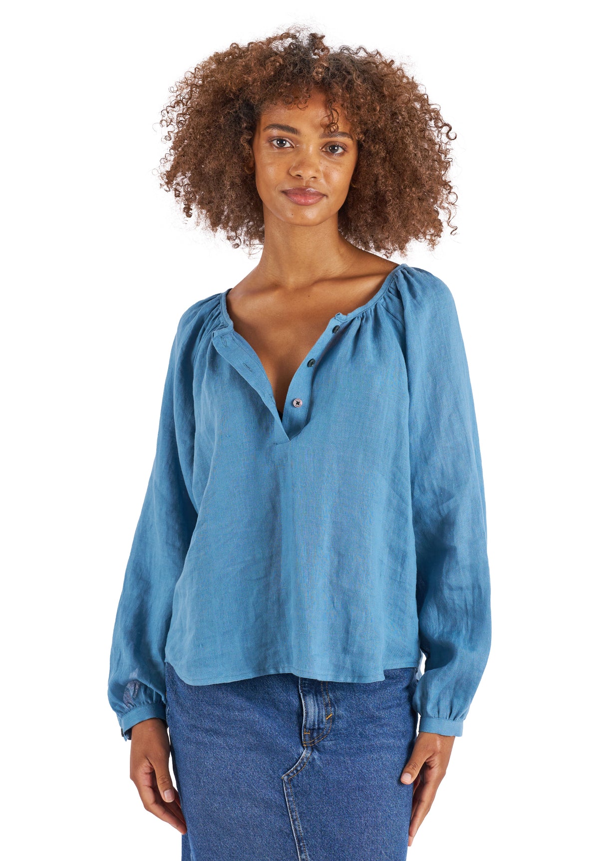 Poem Dusk Blue Peasant Linen Blouse