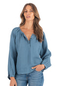 Poem Dusk Blue Peasant Linen Blouse