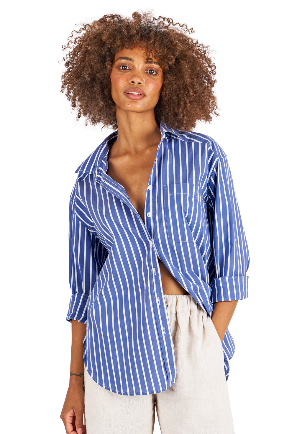 Poppy Dark Blue Stripes Oversized Shirt