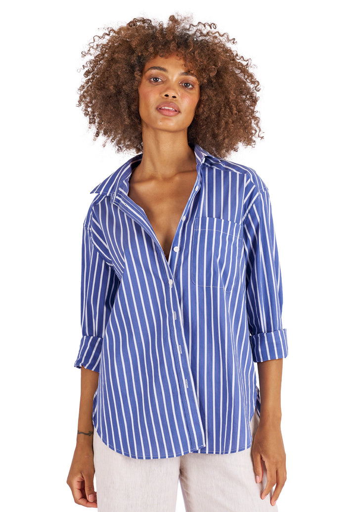 Poppy-Cotton Dark Blue Stripes Oversized Cotton Shirt