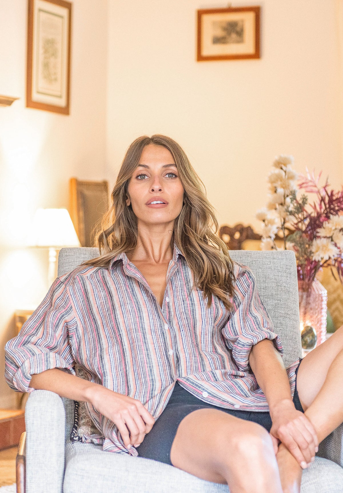 Poppy-Linen Pink Multi Stripes Oversized Linen Shirt