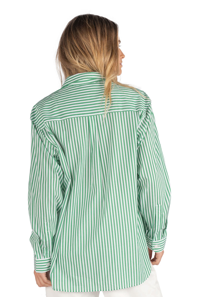 Poppy-Cotton Green Stripes Oversized Cotton Shirt