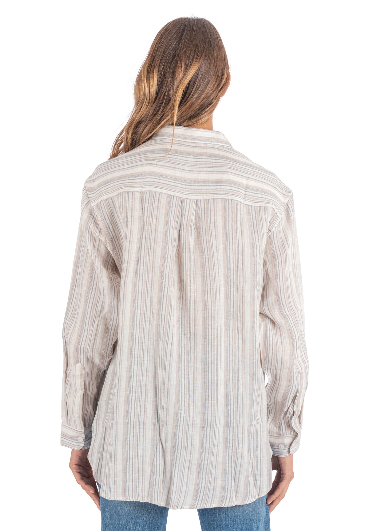 Poppy-Linen Beige Stripes Oversized Linen Shirt