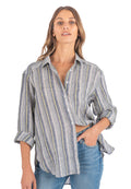 Poppy-Linen Blue Yellow Stripes Oversized Linen Shirt