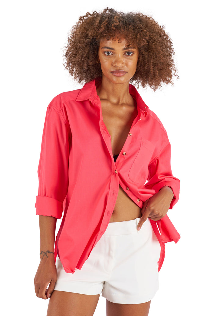 Poppy Coral Pink Oversize Cotton Shirt