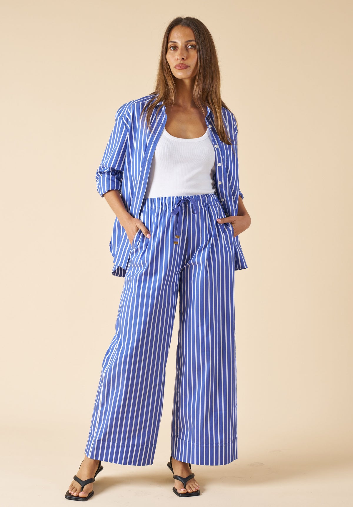 Poppy Dark Blue Stripes Oversized Shirt