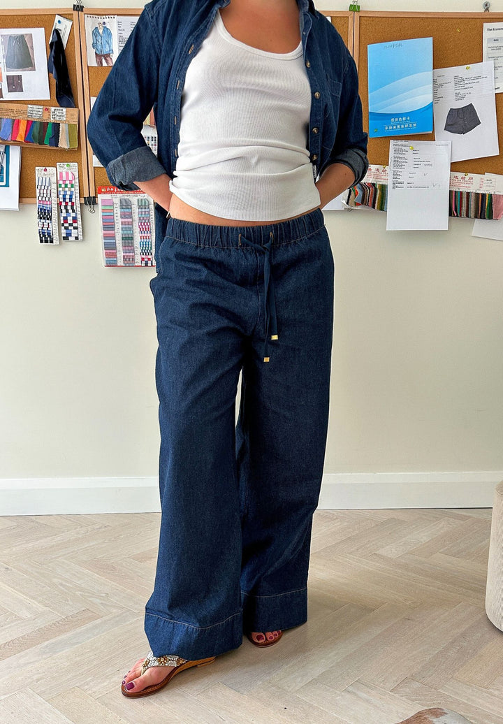 Palazzo Dark Blue Linen Pants