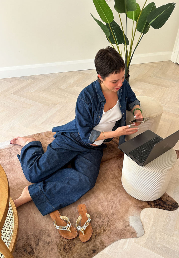 Palazzo Dark Blue Linen Pants