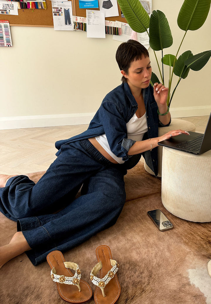 Palazzo Dark Blue Linen Pants