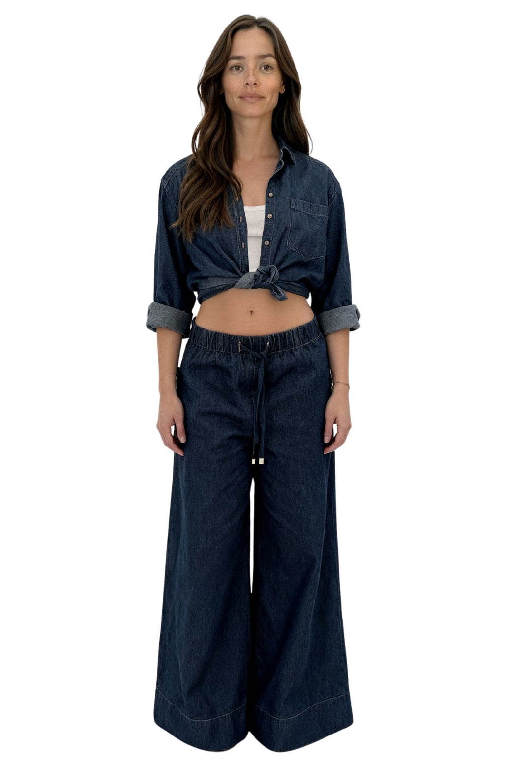 Palazzo Dark Blue Linen Pants