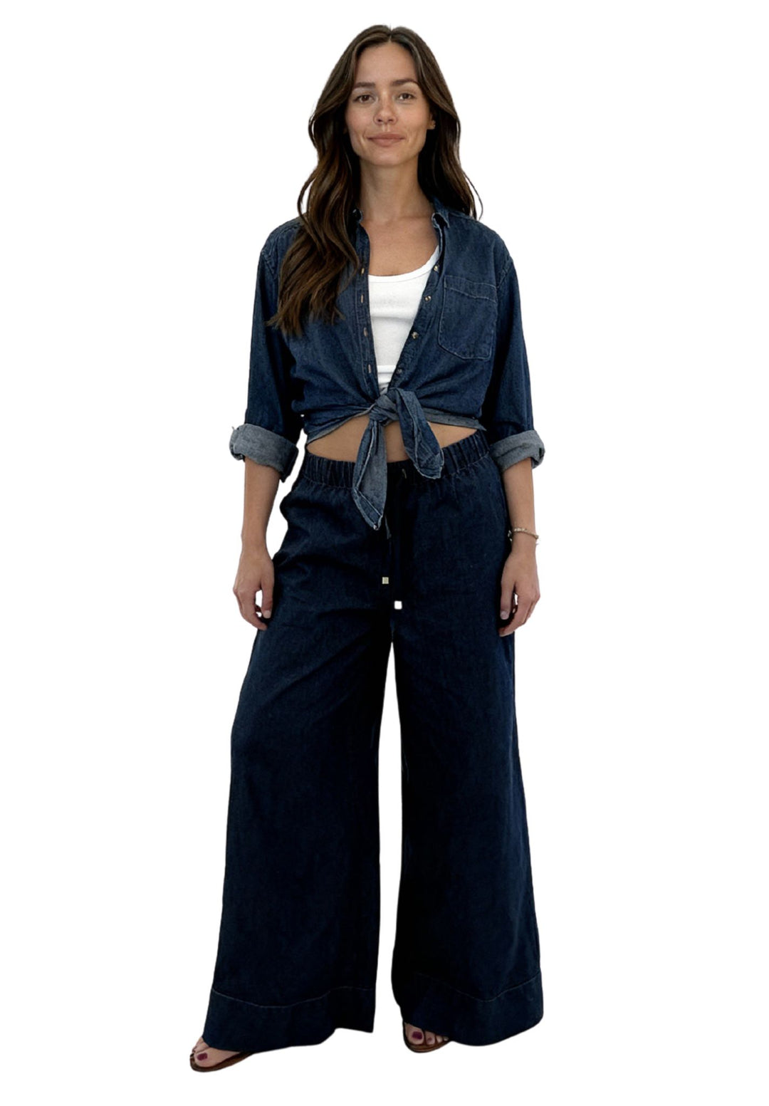 Palazzo Dark Blue Linen Pants