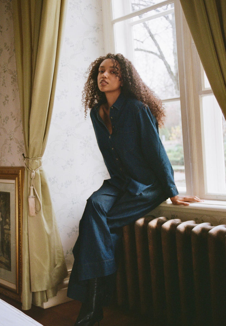 Palazzo Dark Blue Linen Pants