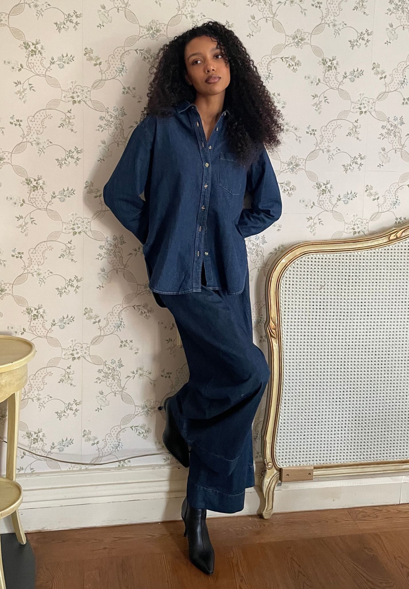 Palazzo Dark Blue Linen Pants