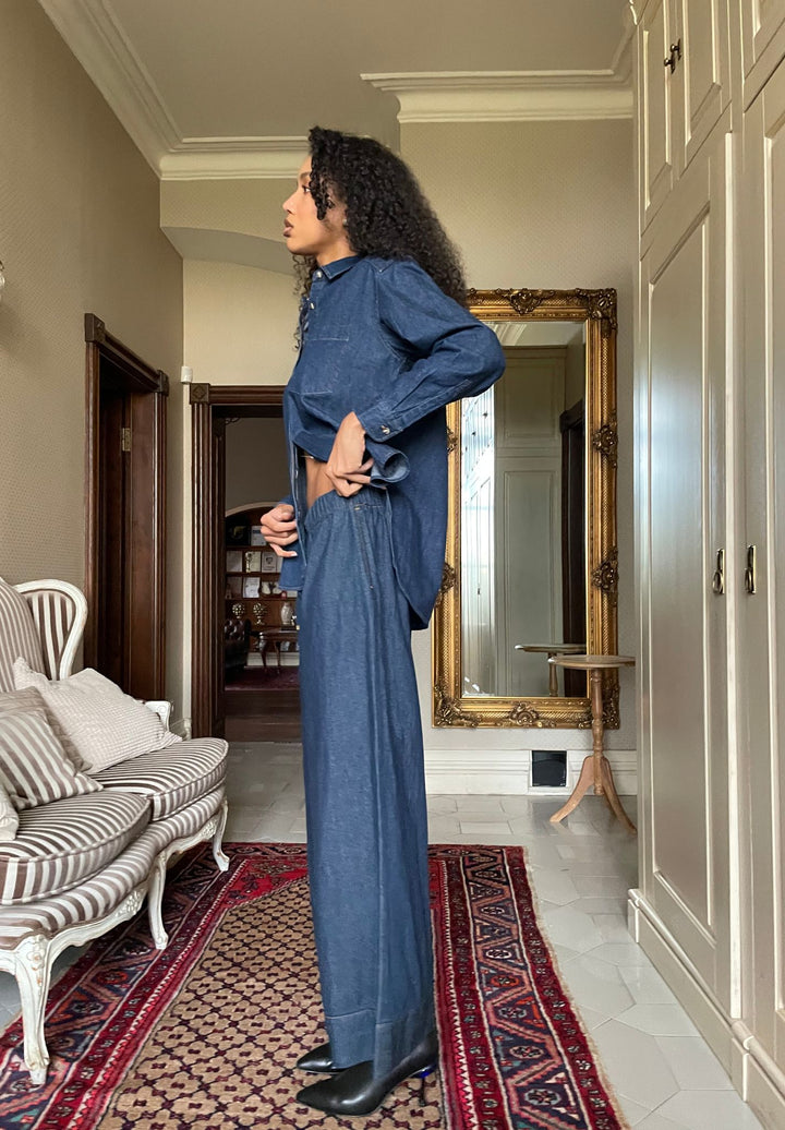 Palazzo Dark Blue Linen Pants
