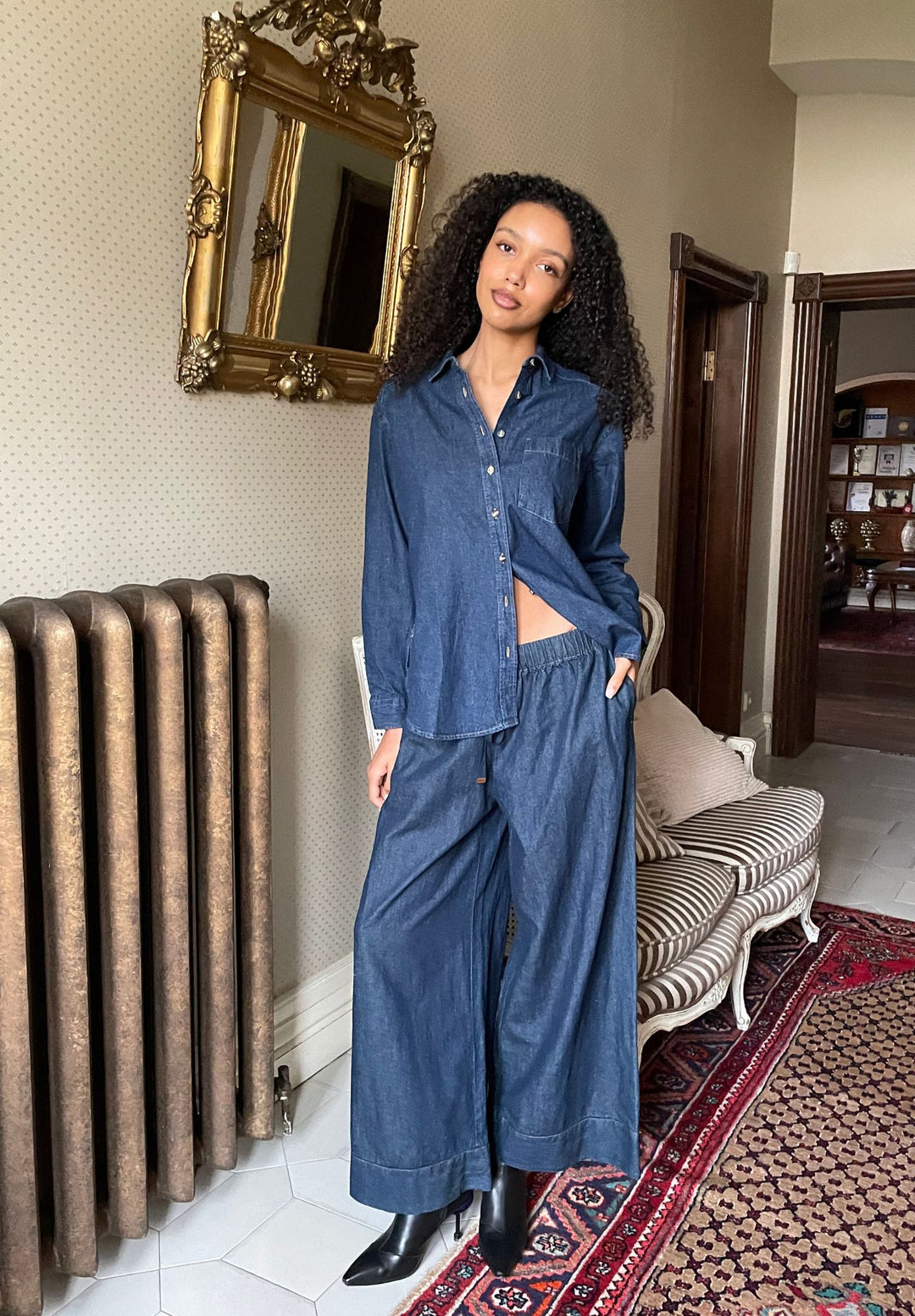 Palazzo Dark Blue Linen Pants