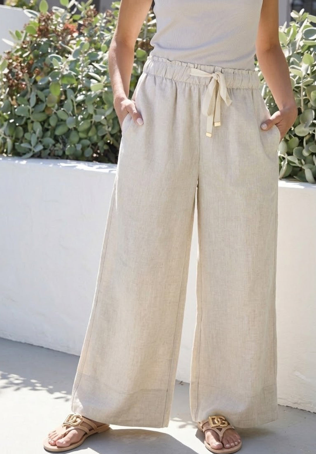 Palazzo Natural Linen Pants