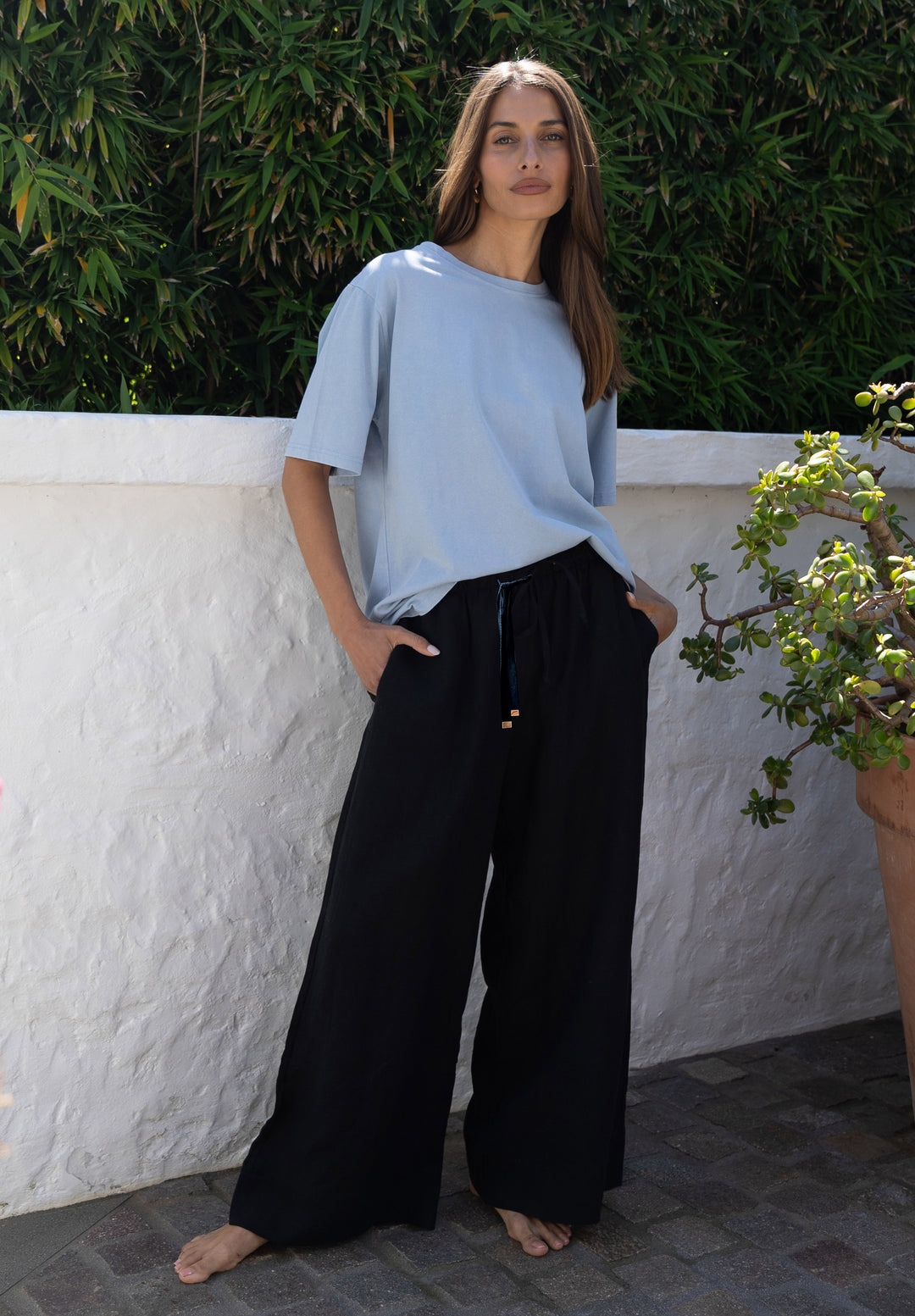 Palazzo Black Linen Pants