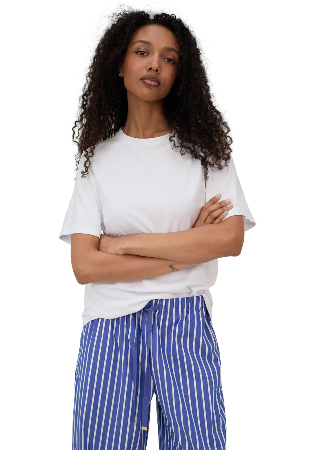 ATeesha White Boxy Distressed Cotton T-Shirt