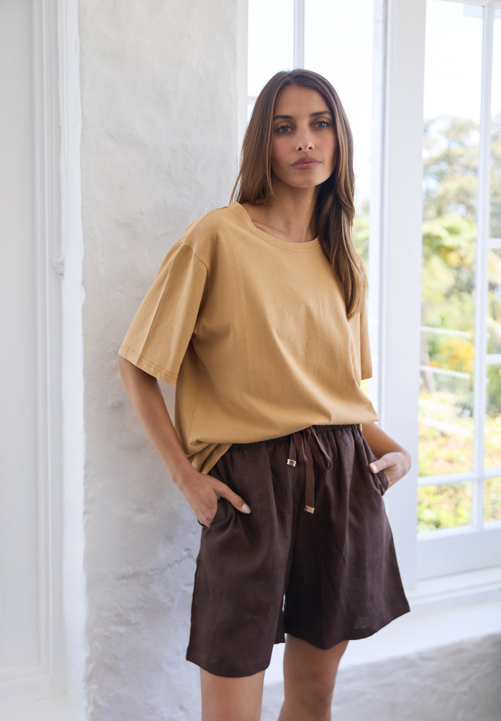 Panthea Coffee Linen Shorts