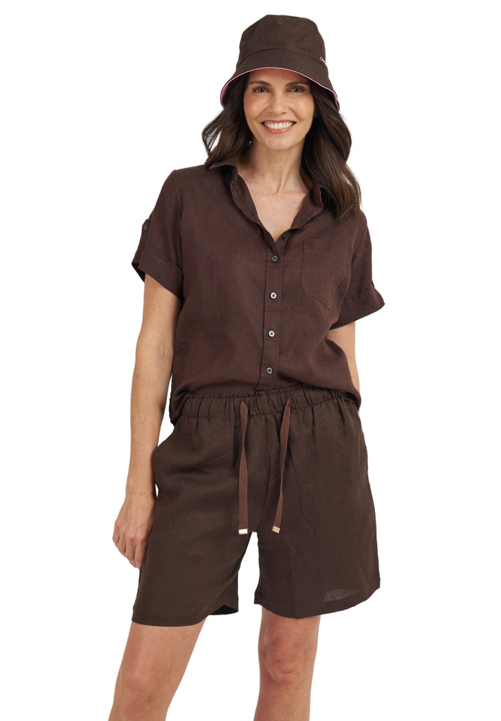 Panthea Coffee Linen Shorts