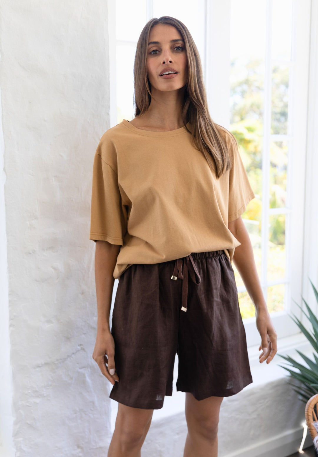 Panthea Coffee Linen Shorts